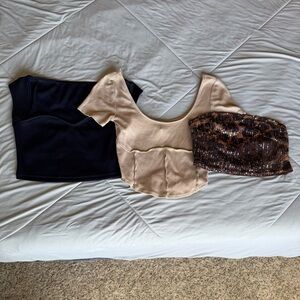 SHEIN Bundle of 3 Beige Cheetah and Navy Crop Tops Bandeau Short Sleeve Bundle